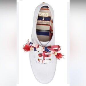 Keds X Kate Spade Women’s White Sneakers Multi Color Striped Laces Tassels SZ 9